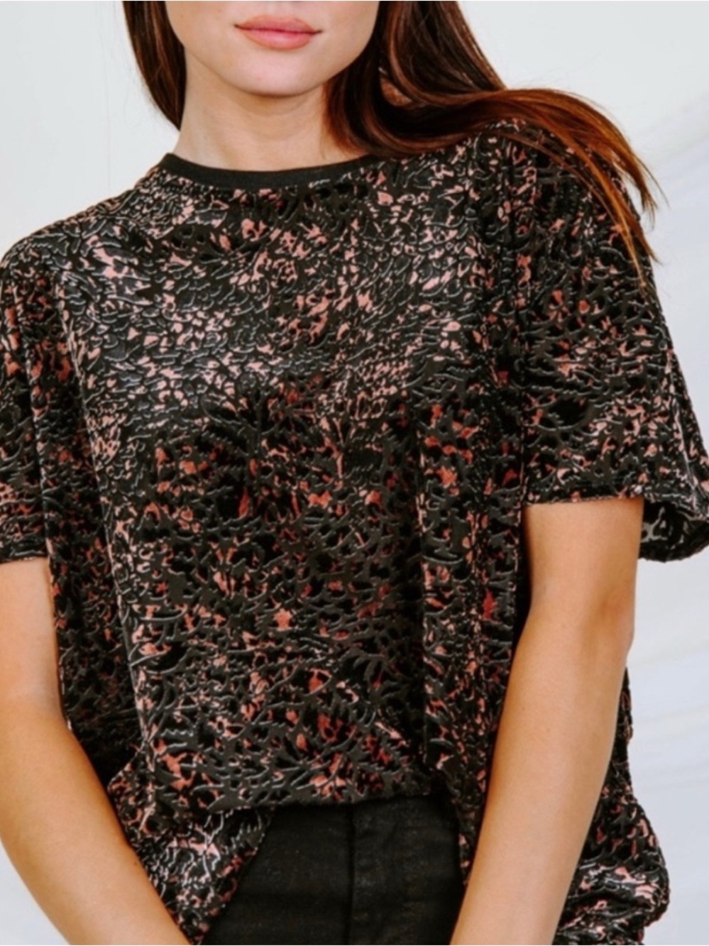 We The Free Burnout Cheetah Patterned Short Sleeve Top